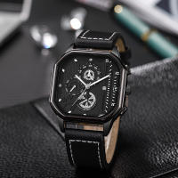 Reloj De Cuarzo Para Hombre Con Correa De Cuero Moda Casual Cuadrado Regalo Ideal Reloj De Pulsera Para Novio Sin Impermeable - details 3