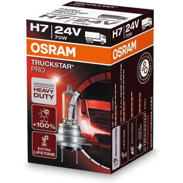 OSRAM TRUCKSTAR PRO H7, lámpara para faros halógena, 64215TSP, vehículo industrial de 24 V, estuche (1 unidad) - 1