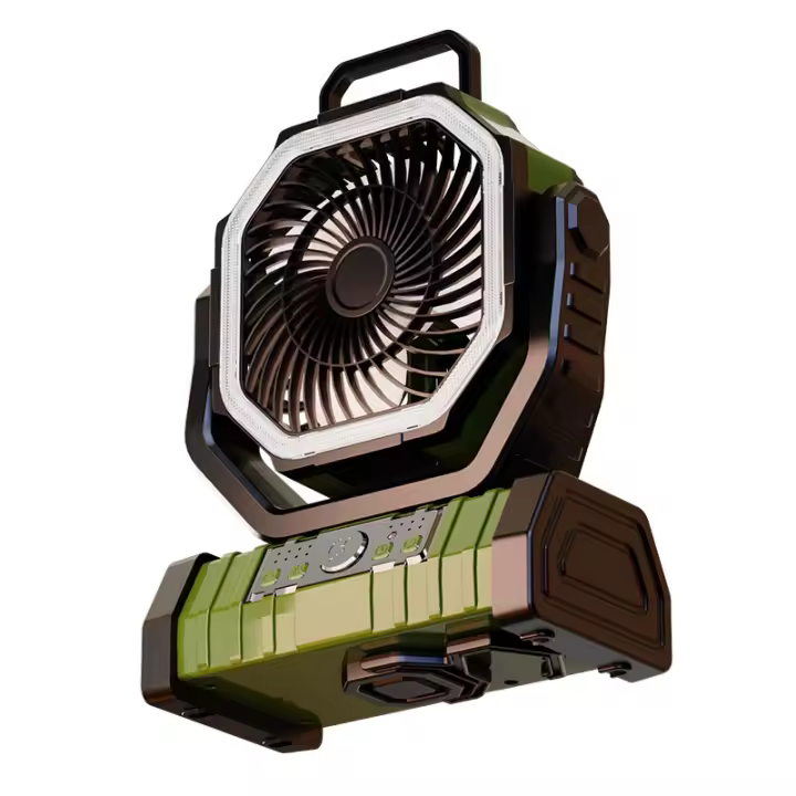 PORCHEDDU Ventilador portátil recargable por USB con Luz LED, Diseño hexagonal, material ABS, perfecto para acampar, Pescar y Aventuras al Aire Libre. - 1