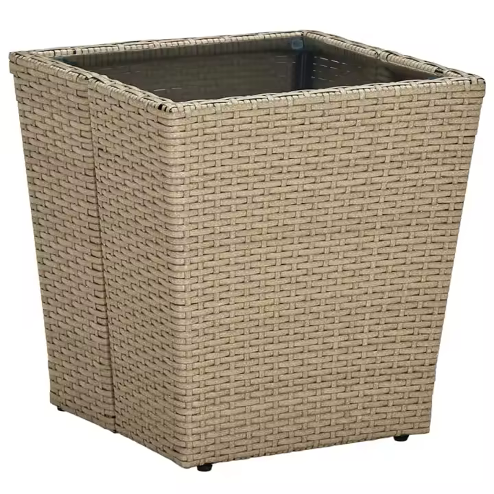 Mesa de Centro de Ratán PE Vidrio Templados beige 41,5x41,5x44cm - 1