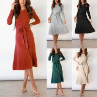 Vestido Casual Diario Para Mujer Con Mangas Burbuja Cintura Alta Ajustada Y Volante Medio Largo De Tejido Knit Moda Avanzada Y Única - details 0