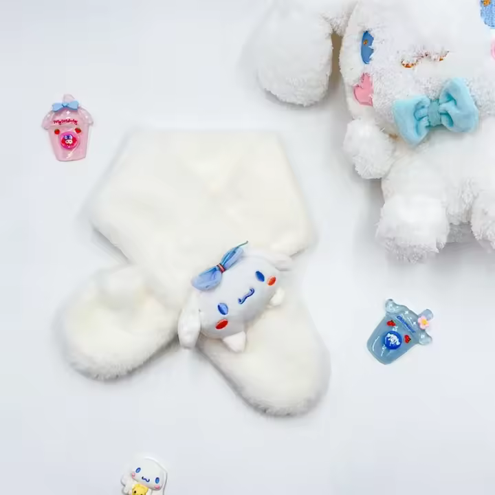 Bufanda De Peluche Para Niñas Hello Kitty Kawaii Cinnamoroll Kuromi My Melody Accesorio De Cosplay De Anime Suave Y Gruesa Regalo Para Niños - 1