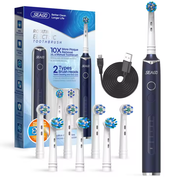 Cepillo De Dientes Eléctrico Recargable Seago Con 8 Cabezas De Cepillo Rotación 5 Modos Tiempo Inteligente Portátil Para Adultos - 1