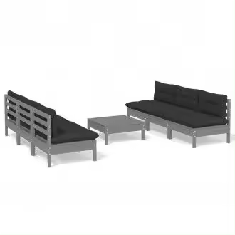 VIDAXL 3096096 set de muebles de 7 piezas de madera de pino gris con cojines en color antracita - 1