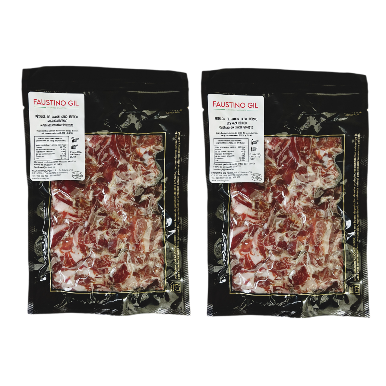 Virutas de  Jamón Ibérico cebo 400g  - 2 unidades de 200g - Lonchas de jamón -  Ibéricos Faustino Gil -