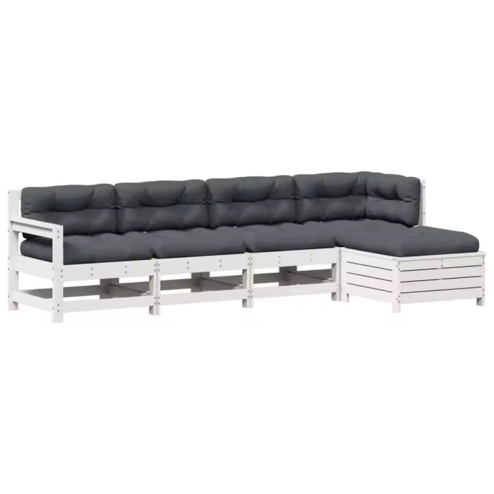vidaXL Set muebles jardín 5 pzas con cojines madera maciza pino blanco - 1
