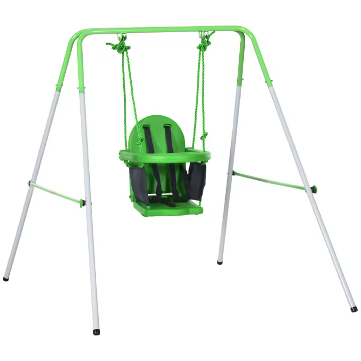 Outsunny Columpio Infantil de Acero Columpio para Niños de 6-36 Meses con Respaldo y Cinturón de Seguridad para Interiores y Exteriores Carga Máx. 25 kg 122x146x122 cm Verde - 1