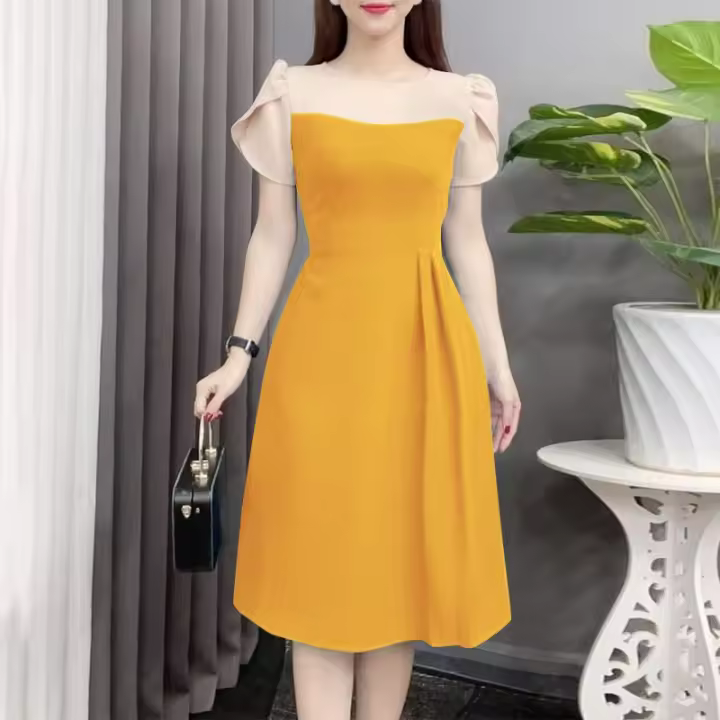Vestido Elegante Para Mujer ZANZEA Verano 2024 Cintura Ajustada Patchwork Cuello Redondo Manga Corta Estilo Vintage Traje De Oficina - 1