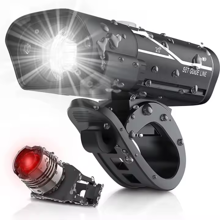 1000 Lumen USB Uppladdningsbar Set, 3 LED de carga Super Bright Strålkastare Ipx5 Vattentät Cykelsäkerhetsficklampa 360 Rotación 3-Switch - 1