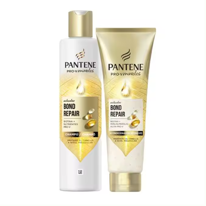 Pantene Molecular Bond Repair Champú 250ml con Biotina Fórmula Pro-V para el Pelo Seco y Dañado+Acondicionador Bond Repair 150ml Protege y Deja el Pelo más Sano y Regenerado. Enriquecido con Nutrientes - 1