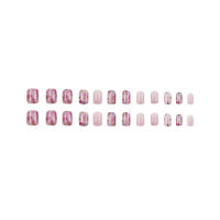24pcs/set Uñas Postizas Cortas De Acrílico Estilo Francés Con Diseño De Flores Y Mariposas Para La Temporada De Primavera Y Verano Artículos De Belleza Para Uñas - details 29