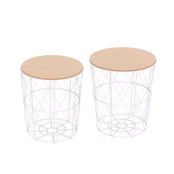 HOMCOM Juego de 2 Mesitas de Café Mesas Auxiliares de Salón Modernas con Tapa de Madera Extraíble y Estructura de Metal para Dormitorios Ø40x45 cm y Ø35x40 cm Blanco - 1