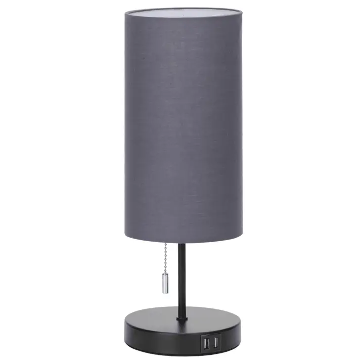 Aigostar Lampara de Mesa con 2 Puertos de Carga USB, Lamparas de Mesita de Noche con Interruptor de Tracción, Base de Madera, Lámpara Escritorio Vintage para Sala de Estar, Dormitorio, Oficina - 1