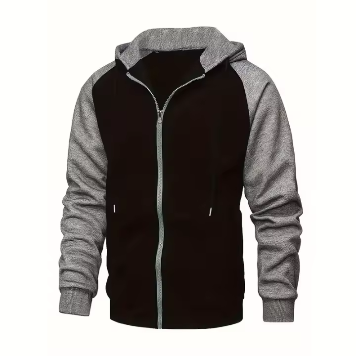 Chaqueta de otoño e invierno para hombre, color a juego, moda, suéter de manga raglán, tops deportivos casuales para hombre - 1