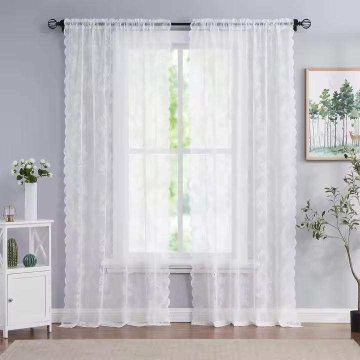 Cortinas transparentes color marfil de 160 cm de largo, juego de 2 paneles, cortinas que filtran la luz suave para sala de estar y dormitorio, diseño de hojas (2 unidades) - 1