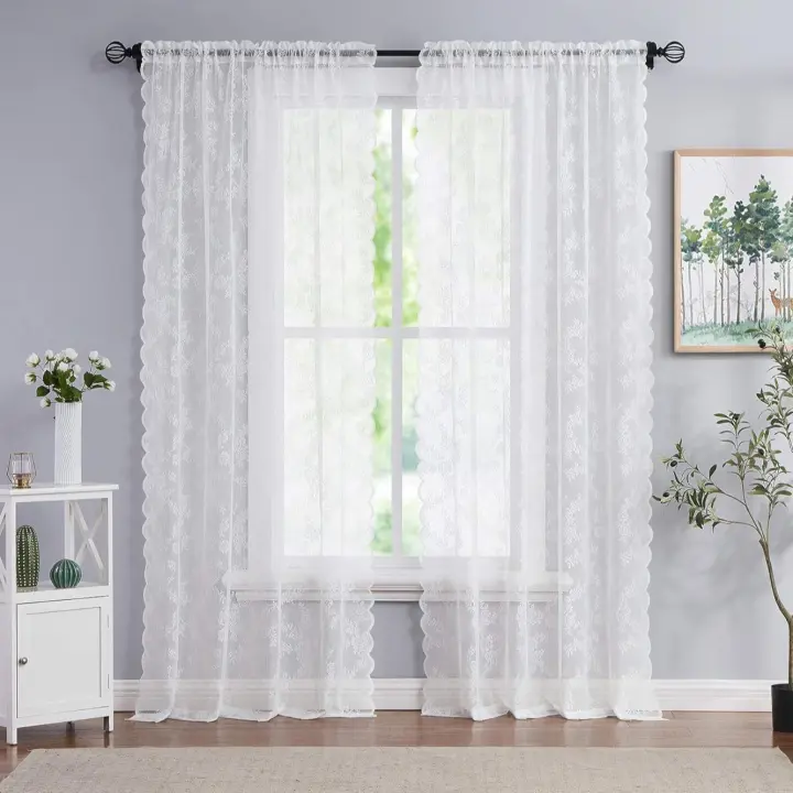 Cortinas transparentes color marfil de 160 cm de largo, juego de 2 paneles, cortinas que filtran la luz suave para sala de estar y dormitorio, diseño de hojas (2 unidades) - 1