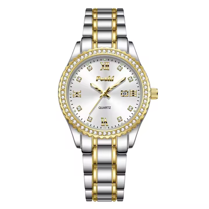 Reloj De Pulsera De Cuarzo Elegante Para Mujer POSHI 990 Con Display De Fecha Y Estilo Casual Y De Negocios Bandeja De Acero Inoxidable Y Ventana De Cristal Hardlex - 1