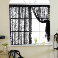 Cortina Corta De Encaje Negro Con Florales Blancos Decorativa Para Ventanas Pequeñas Y Puertas Protege La Privacidad Con Bolso De Percha - details 4