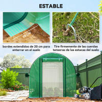 Outsunny Invernadero de Exterior 4,5x2x2 m Invernadero de Túnel con Paredes Laterales Enrollables Cubierta Extra 8 Ventanas de Malla y 2 Puertas Enrollables Invernadero para Jardín Patio Verde - details 4