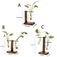Terrario De Plantas Hidroponicas Vintage Jarrón De Flor Transparente Con Marco De Madera Vaso De Cristal Para Decoración De Hogar Y Bonsái En Mesas - details 12