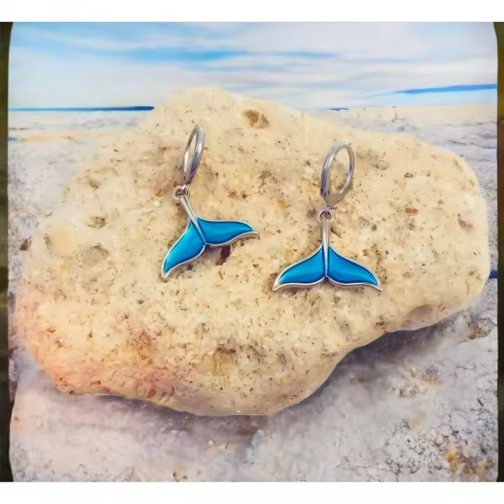 Pendientes de Aro de cola de ballena, cola de sirena, Pendientes de sirena, pendientes cola de ballena, sirena, aros, veraniego, surf, aretes. - 1