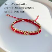 Pulsera De Moda Con Ojo Maléfico Para Mujer KKBEAD Multicapa Con Cuentas Doradas Y Cristal Rojo Ajustable a La Muñeca - details 0