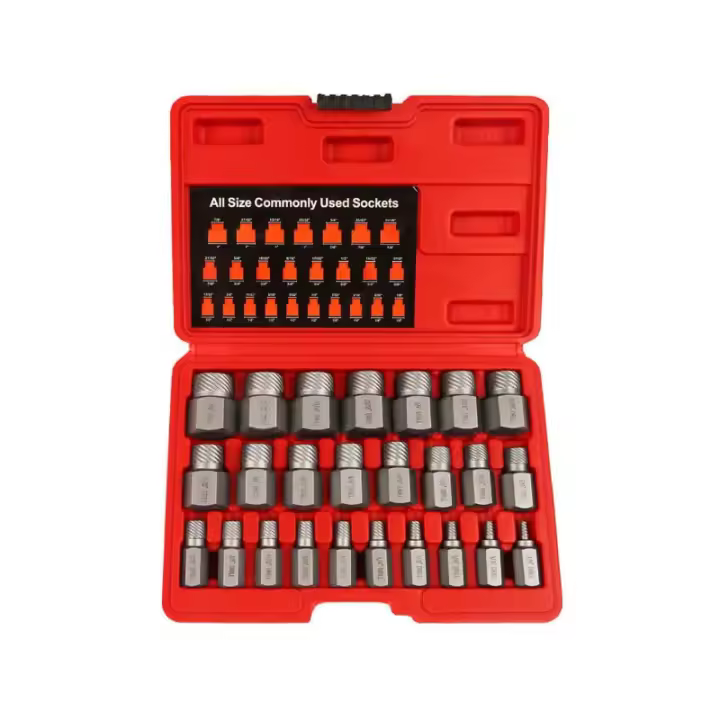 Juego de extractores de tornillos de cabeza hexagonal multiestriada de 25 piezas, extractor de pernos de acero con alto contenido de carbono - 1