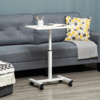 HOMCOM Mesa Auxiliar con Ruedas Mesita Lateral para Sofá Cama con Altura Ajustable Marco de Metal y Frenos para Dormitorio Salón 60x40x52,5-84 cm Blanco - details 2