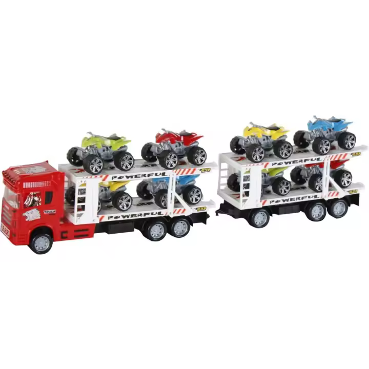 Camion Rojo Friccion con2 Remolques y 8 vehiculos Juguetes MODELMOVIL - 1