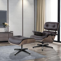 EU Stock TY304 Classic Recliner Light Walnut Armchair With Dark Brown Cowhide Black Big Head Foot 360° Swivel Lounge Chair Furniture Genuine Leather Recliner Chair Modern Lounge Chair with Ottoman for Home Living Room Office (Brown) - details 5