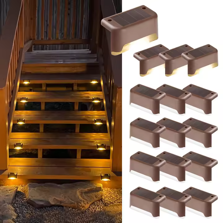 Paquete de 16 Luces Solares para Escaleras, impermeable, LEDs, para Exteriores, Escaleras, Escaleras, Cercas, patios, Terrazas, canales, Caminos y decoración. Blanco Cálido. - 1