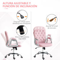 Vinsetto Silla de Escritorio Tapizada en Terciopelo Silla Giratoria con Altura Ajustable Reposabrazos y Decoraciones de Diamantes Carga 120 kg Silla para Estudio Dormitorio 59,5x60,5x93-103 cm Rosa - details 0