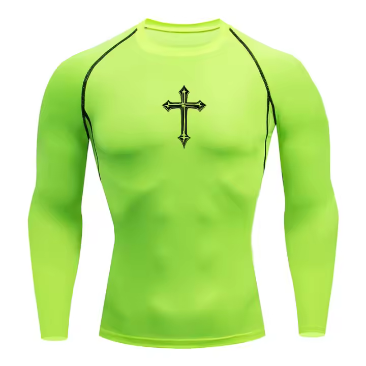 Camiseta De Compresión Para Hombre Con Estampado Cruzado Deportiva Cristiana Camisetas De Entrenamiento Para Gimnasio Correr Bases Camisetas Guardia Contra Arrugas - 1