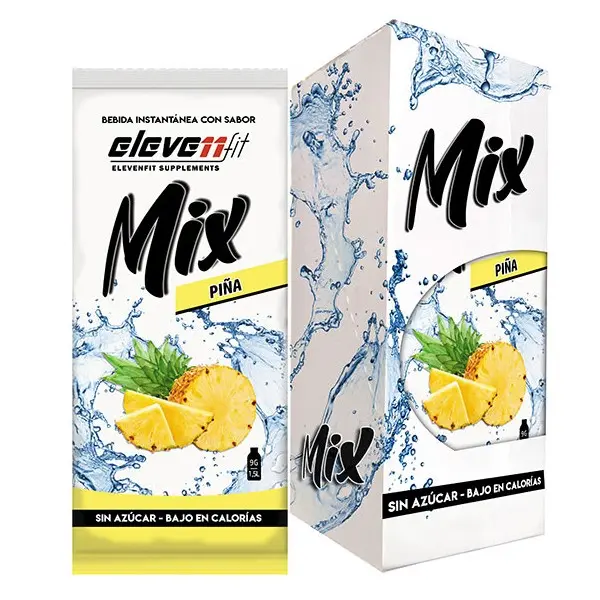 Eleven Fit Mix Instantáneo, Caja de 12 Sobres Sabor Piña - Prepara 1.5L de Bebida Saludable - Sin Azúcar, Baja en Calorías y Carbohidratos - Ideal para Agua/Leche, Cocinar y Preparar Postres - Mejora tu Dieta - Apto para Adultos y Niños - 1