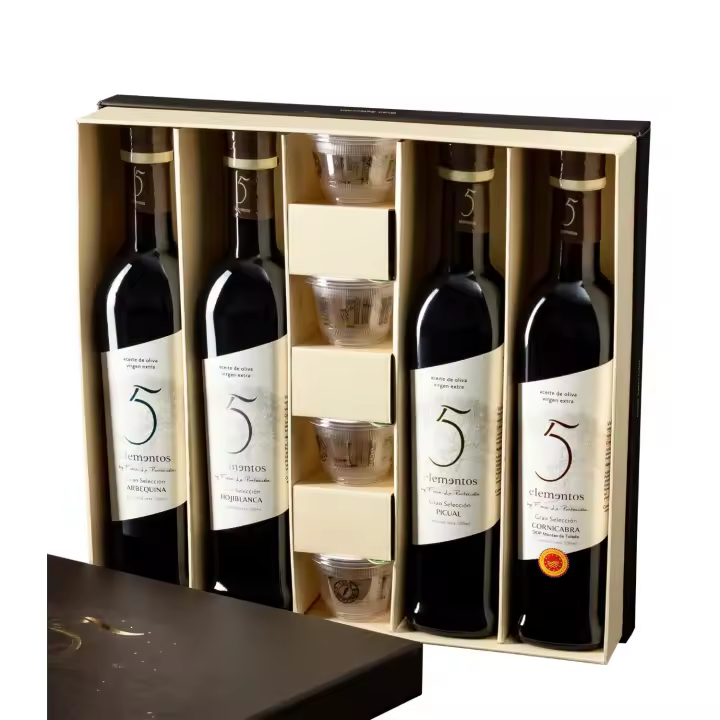 5 Elementos Gran Selección Estuche Premium de Aceite de Oliva Virgen Extra 4x500ml - Regalo Gourmet con Variedades Únicas Cornicabra, Picual, Hojiblanca y Arbequina - 1
