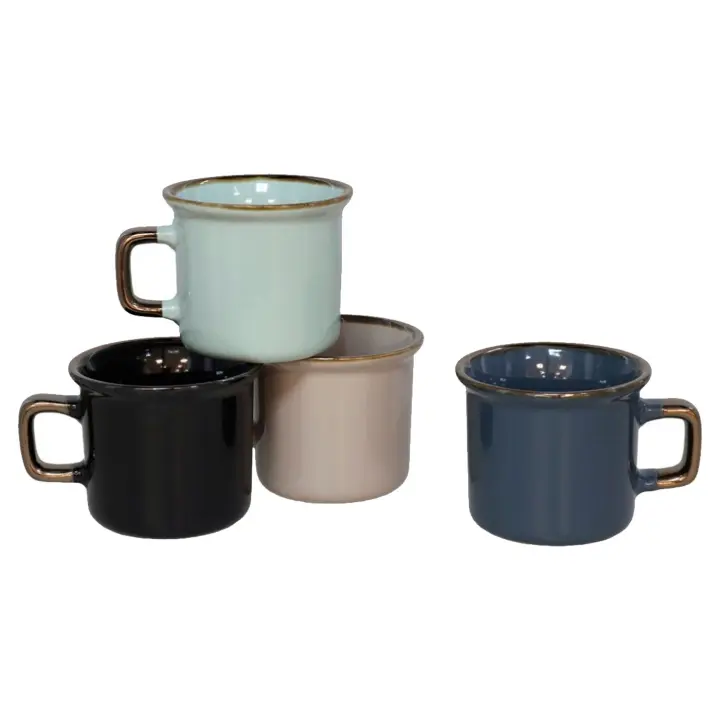Tradineur - Pack de 4 Tazas Mug Modelo Regina - Fabricado en cerámica - Ideal para café e infusiones - Apta para lavavajillas y microondas - Capacidad de90 ML - 8 x 6,5 cm - Color Aleatorio - 1