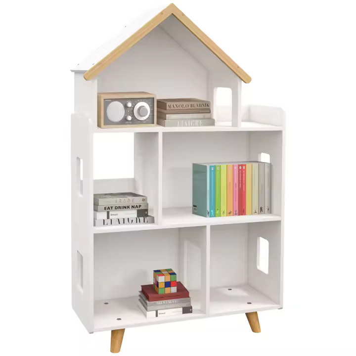ZONEKIZ Estantería para Juguetes para Niños Organizador Infantil de 3 Niveles con 1 Techo Carga 50 kg para Sala de Juegos Habitación Guardería 65x25x108,5 cm Blanco - 1