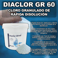 DIASA INDUSTRIAL Diaclor GR 60, 5Kg. Cloro granulado de rápida disolución para piscinas. Elimina bacterias y microorganismos evitando el desarrollo de algas y manteniendo el agua limpia y cristalina. - details 0