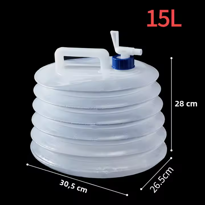 Bote De Agua Portátil Para Coche Y Exteriores Plegable De 5-15L Con Grifo Para Camping Picnic Senderismo Capacidad Ajustable Transparente - 1