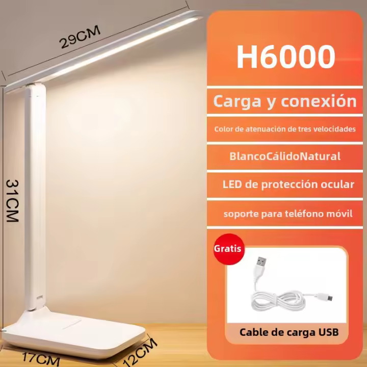Lámpara De Mesa LED XH6000 Recargable Con Toque Y Protección Ocular Para Lectura Y Dormitorio Luz Nocturna USB Recargable - 1