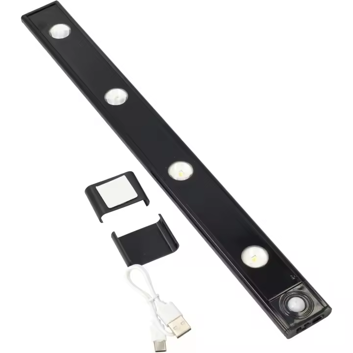 Jandei – Luz LED Armario 40CM Negro, Sensor Movimiento, Intensidad Regulable, 3 Modos de Luz, Recargable por USB, Tira Magnética Adhesiva. Luces Nocturnas para Hogar - 1