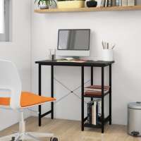 vidaXL Escritorio para ordenador de MDF y metal 80x40x72 cm en color Negro/Blanco/negro y roble claro | estructura resistente ideal para salón dormitorio o estudio - details 0