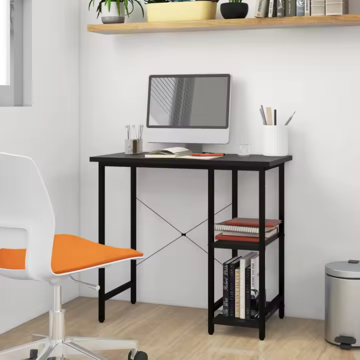 vidaXL Escritorio para ordenador de MDF y metal 80x40x72 cm en color Negro/Blanco/negro y roble claro | estructura resistente ideal para salón dormitorio o estudio - 1