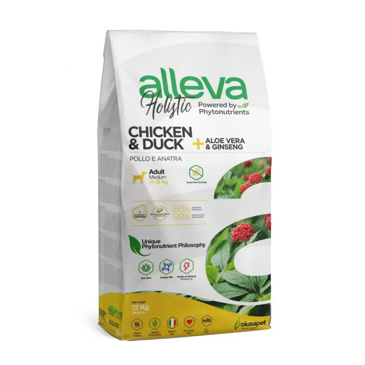 Alleva Holistic para perros Adultos de Razas Medianas con Pollo & Pato + Ginseng & Aloe Vera - 1