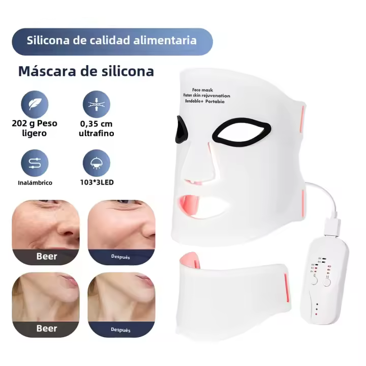 Máscara De Silicona LED Con Cuello 7 Colores Terapia De Luz Roja Fotón Infrarroja Flexibilidad Facial Máscara Reparación De Piel Sin Cable Usar - 1