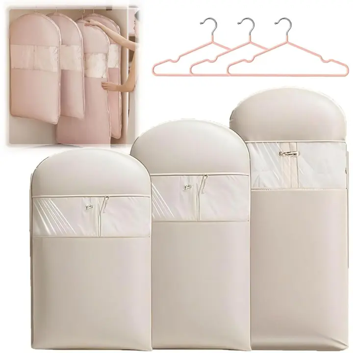 Bolsa de ropa para colgar con cremallera autocompresión, ahorro de espacio, bolsas de viaje con percha, bolsa de ropa colgante con cremallera autocomprimible (caqui claro, El paquete) - 1