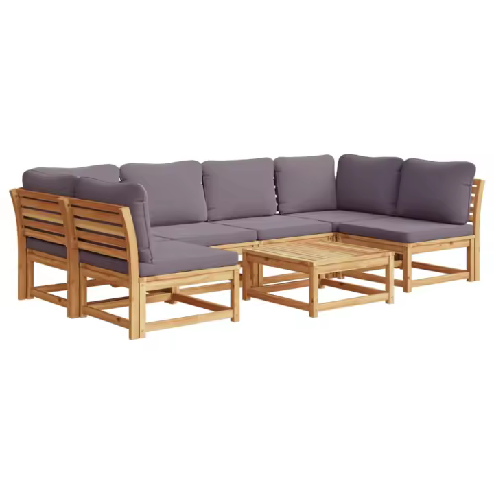Juego de muebles Jardín 7 pzas con bolsillos Madera maciza Acacia - 1