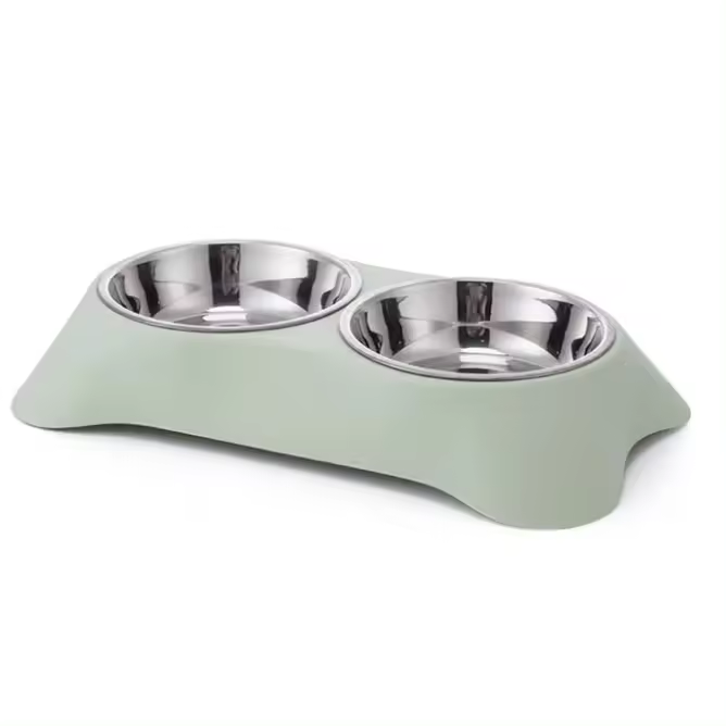 Comedero doble para perros, 2 cuencos de acero inoxidable de 300 ml, cuencos para perros pequeños, cachorros y gatos - 1
