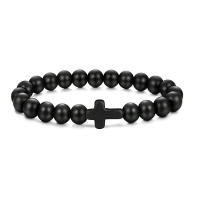 Pulsera De Rosario Para Hombres Y Mujeres Con Piedras Naturales Y Madera Hematita Onix Joyería De Yoga Meditación Pulsera Cruz - details 11