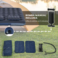 Outsunny Colchón Hinchable Doble 191x137x22 cm con Inflador Manual Colchón Inflable Plegable con 2 Almohadas Integradas Superficie Flocado para Huéspedes Hogar Viajes Camping - details 4